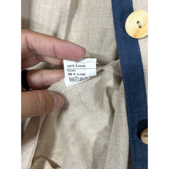 Natural Ecology Symbols Linen Blazer XL Tan Navy Blue Trm Lagenlook Rehli Tracht - Picture 14 of 16